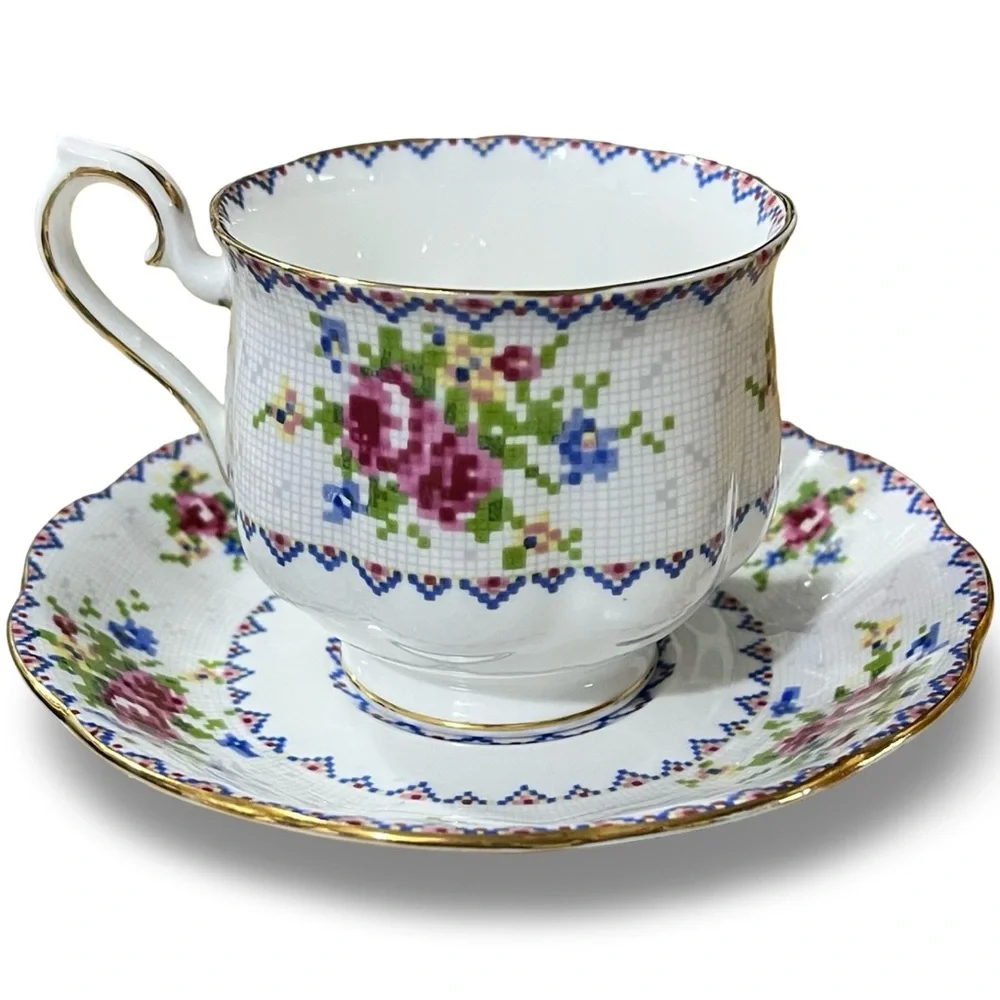 Royal Albert Bone China “Petit Point” Teacup and Saucer Set